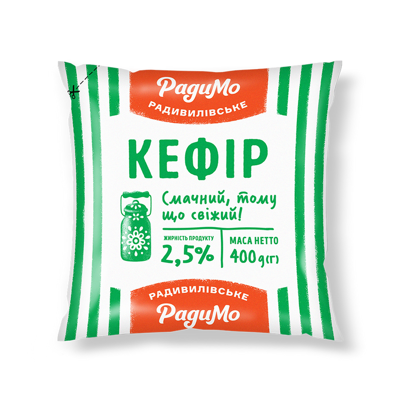 Кефір РАДИМО 2,5%, 400 г., плівка поліетиленова